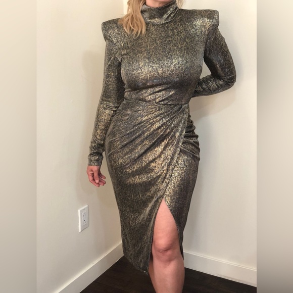 BLITHE Retro Black/Golden long sleeve dress, size medium, asymmetrical, BNWT - Picture 4 of 10